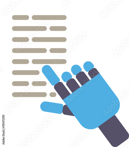 Robot hand interacting with lines of programming code, representing ai and automation