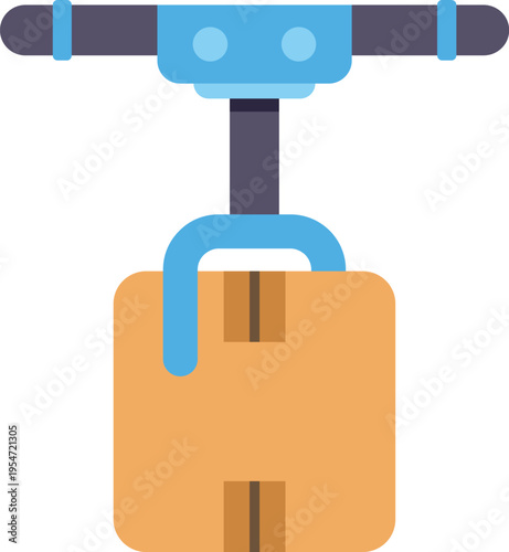 Drone arm carrying a cardboard box on a white background, representing modern delivery