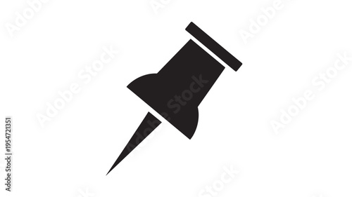 Pushpin black icon with a sharp metal point for attaching documents to surfaces featuring pin, tack, thumbtack with stationery and office supplies