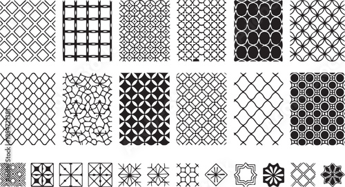Collection of various black and white geometric patterns and designs for graphic resources  seamless textures