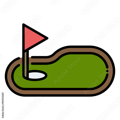 Miniature Golf Course with Hole and Red Flag Icon