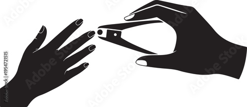 Woman’s hands before and during manicure with nail clippers vector illustration