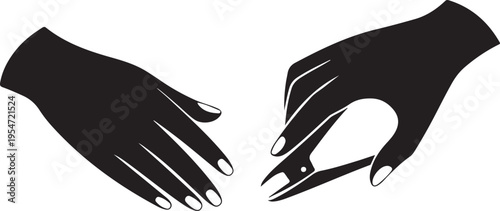 Woman’s hands before and during manicure with nail clippers vector illustration