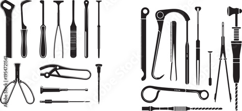 Extensive collection of surgical and dental instruments vector illustration