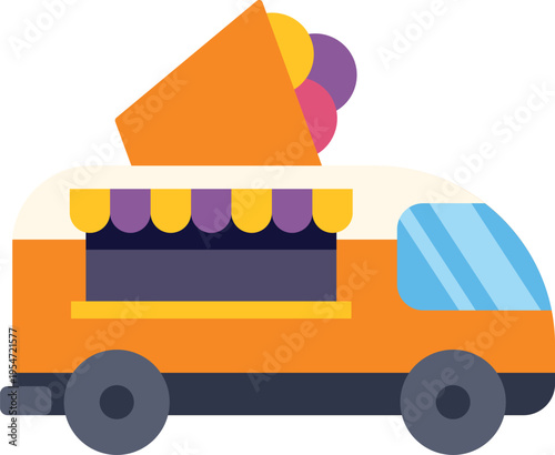 Bright vector illustration of an ice cream truck serving sweet treats on wheels