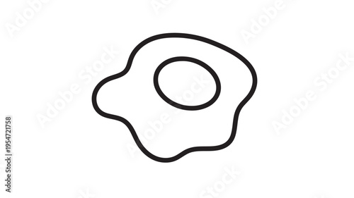 Fried egg icon with a bold black outline on a white background, symbolizing breakfast or food. featuring symbol, simple, doodle with drawing and