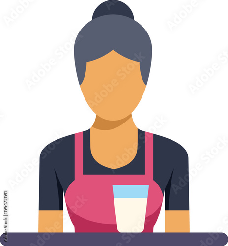 Cafeteria worker wearing an apron delivering a refreshing glass of milk