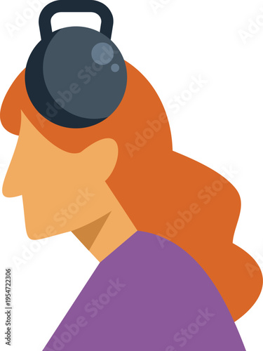 Woman feeling overwhelmed by a kettlebell symbolizing heavy mental weight and burnout