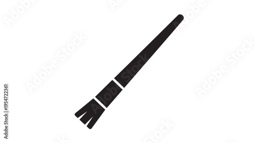 Paintbrush flat icon with black bristles and handle on a white background, representing artistic tools.