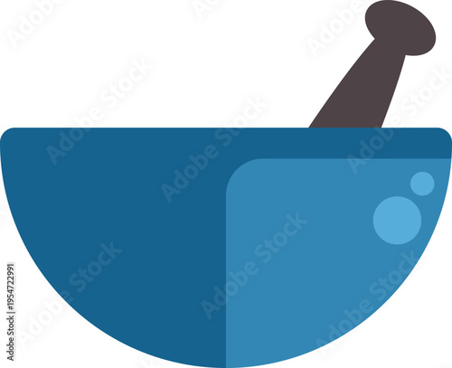 Blue mortar and pestle preparing natural ingredients on a white background