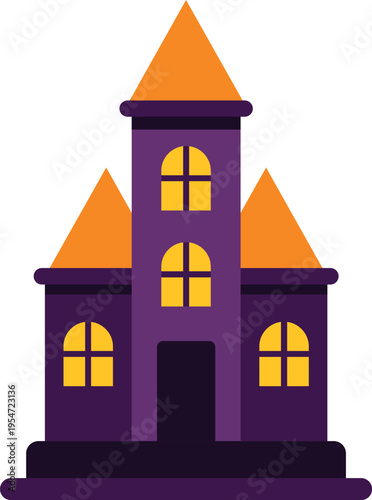 Cartoon drawing showing a spooky haunted house for halloween celebrations