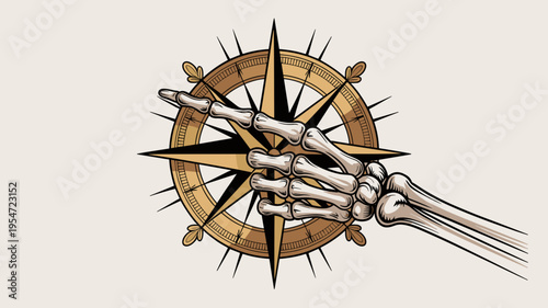 Elegant gold compass and skeletal hand vector – Suitable for luxury mystery brands, escape room posters, or pirate-themed marketing.