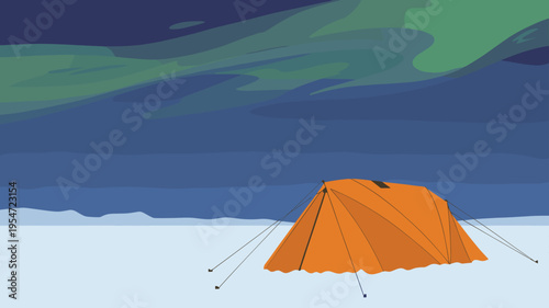 Polar expedition tent under green aurora – Ideal for arctic travel promotions, winter camping gear, or science research blogs.