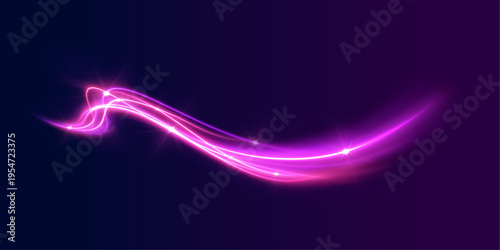 Light trails sweep across the frame. Glittering dust follows smoothly. The composition feels fast and fluid.