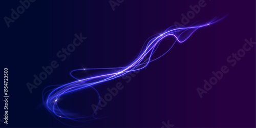 Bright energy lines sweep across the frame. Tiny luminous particles trail behind. The composition suggests speed and power.