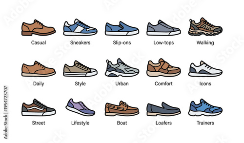 Variety of stylish casual sneakers and loafers for urban lifestyle