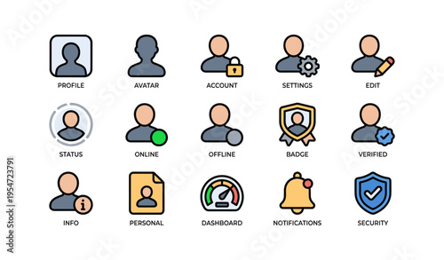 User interface icons for profile settings and security features