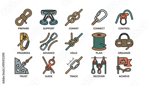 Outdoor adventure symbols for preparation and success
