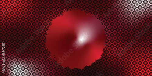 A blurry red and white object on a dark red background with a textured pattern