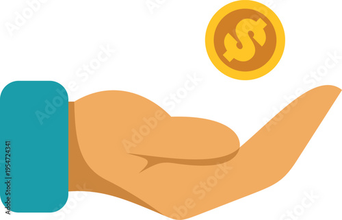 Hand with a golden dollar coin representing finance, payment, and investment concepts