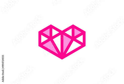 Diamond Heart logo, Diamond with heart combination, usable for brand and business logos, Flat Logo Design Template, vector illustration
