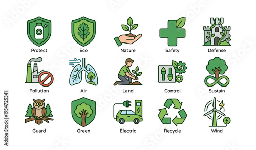 Environmental icons illustrating eco-friendly concepts and sustainability practices