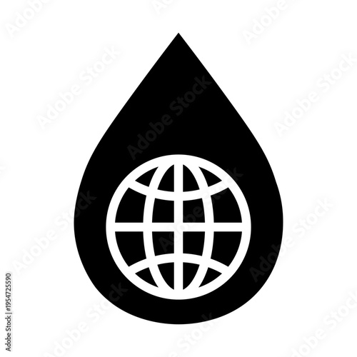 Oil drop with globe icon isolated on transparent background. Global oil concept. Vector