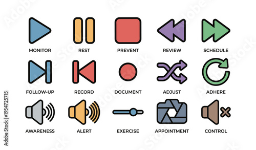 Colorful icon set for productivity and task management