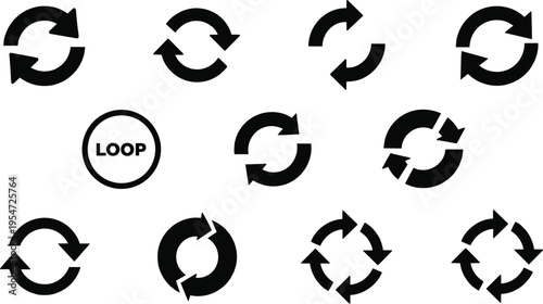Circular arrow loop icon collection, refresh reload vector set, repeat cycle artwork design, process symbol illustration graphic, flat vector illustration