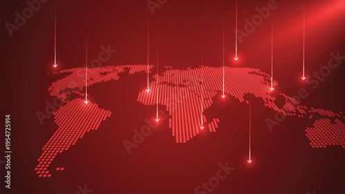 Business market crisis on world map red background. Crisis economy and investment loss.