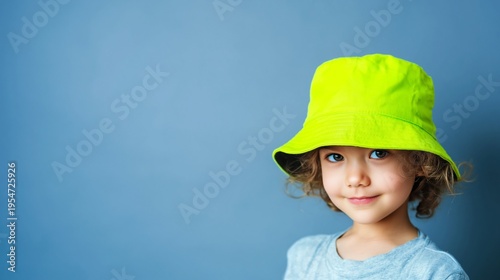 kid wearing trendy bucket hat bright neon colors close up shot emphasizing fabric detail