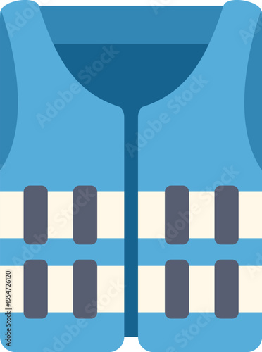 Blue lifejacket providing safety and protection for water activities flat icon