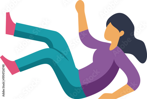 Woman experiencing a fall, representing accident, injury, and potential danger