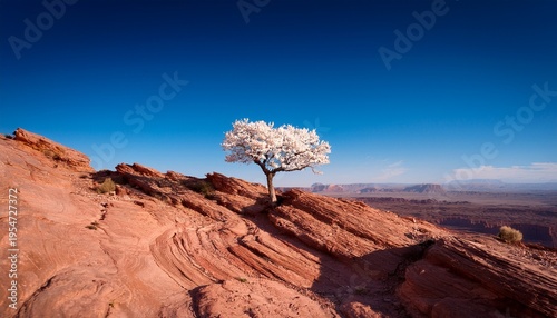 Solitary White Tree On A Cliff Desert Backdrop
