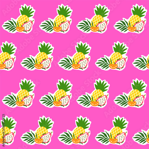 Cartoon Fun Fruit Seamless Pattern Background. Vibrant Retro Wrapping Paper Print. Colorful Party Wallpaper Design. Fashionable Bold Tropical Textile Positive Festive Fabric. Happy Summer Holiday Art