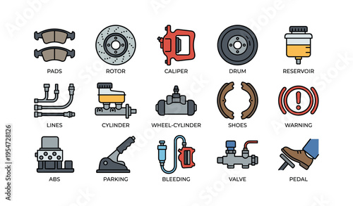 Automotive brake system components diagram with labels