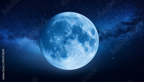 A Large Blue Moon In The Night Sky