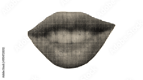 A stylized artistic representation of human lips created using a classic halftone dot technique