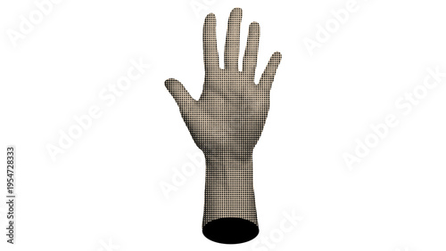 A single human hand rendered in a minimalist dotted halftone style against a plain white background