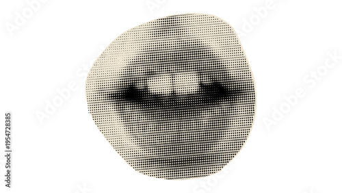 A minimalist graphic illustration of human lips created using a classic halftone dot effect style