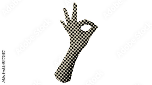 A stylized human hand forming the okay sign gesture rendered with a detailed halftone dot pattern