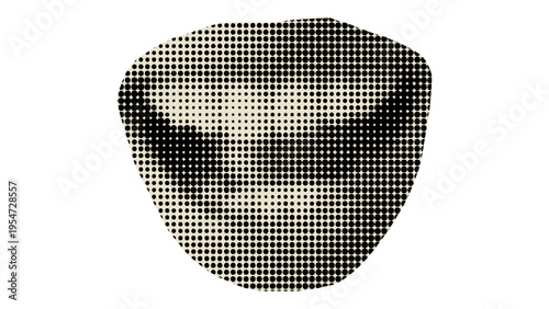A stylistic graphic illustration of a human mouth rendered in a black and white halftone pattern
