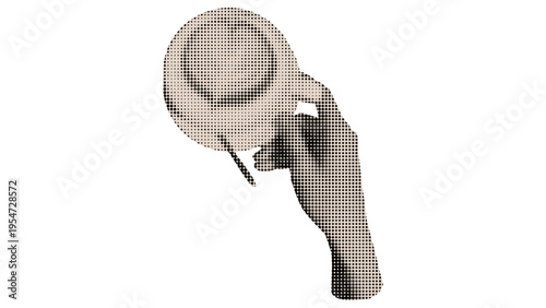 A minimalist graphic illustration of a hand holding a small coffee cup against a white background