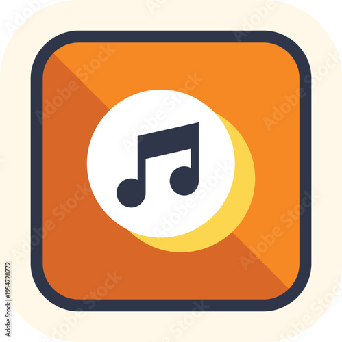Music note symbol inside a white circle placed on an orange rounded square