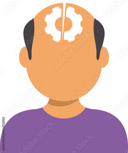 Man's head with a broken gear demonstrating mental health problems