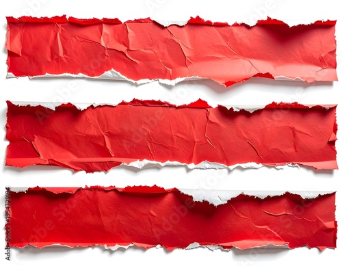 Three horizontal strips of torn red paper revealing white background Free Download Three horizontal strips of torn red paper revealing white background - GFXLoad