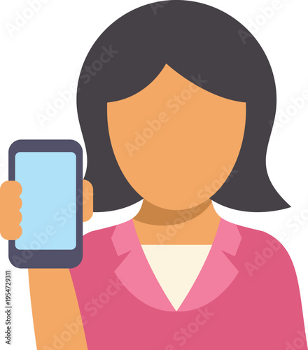 Woman presenting a mobile phone with a blank screen