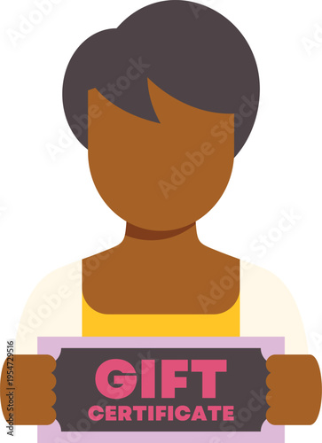 Woman holding gift certificate for promotion or special reward