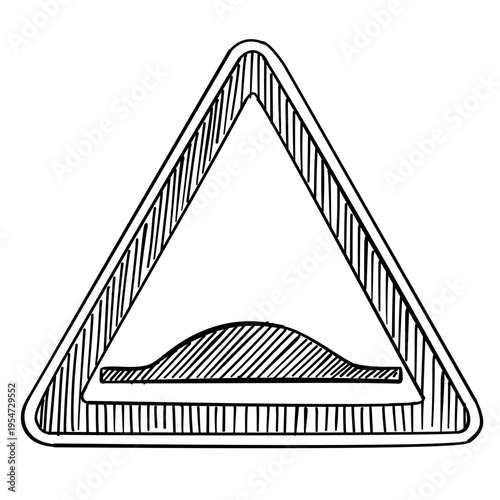 speed bump road warning sign vector line art hand drawn illustration
