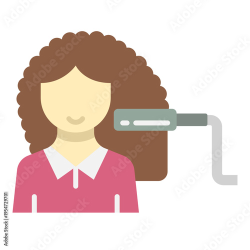 Woman Straightening Curly Hair with Flat Iron Icon